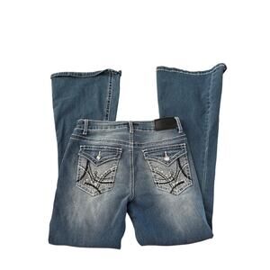 True Luck Y2K Flare Jeans 7/8 Star Embroidery 27x29.5 Low Rise Denim